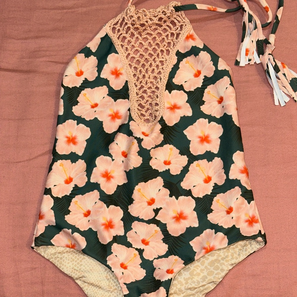 Floral Kids Swimwear with Crochet Detail